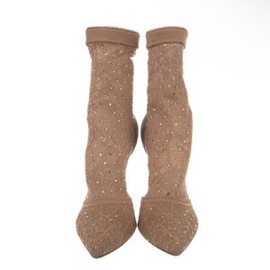 Gianvito Rossi Tan Lace Pointed-Toe Sock Boots